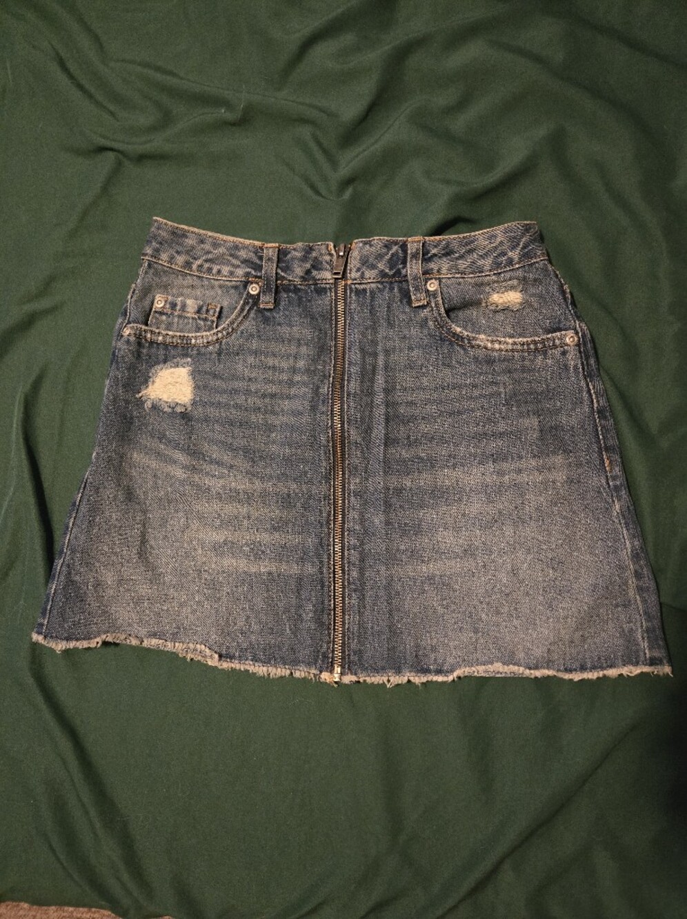 Bluenotes Distressed Denim Mini Skirt Size Small Full Zip Front Frayed Hem